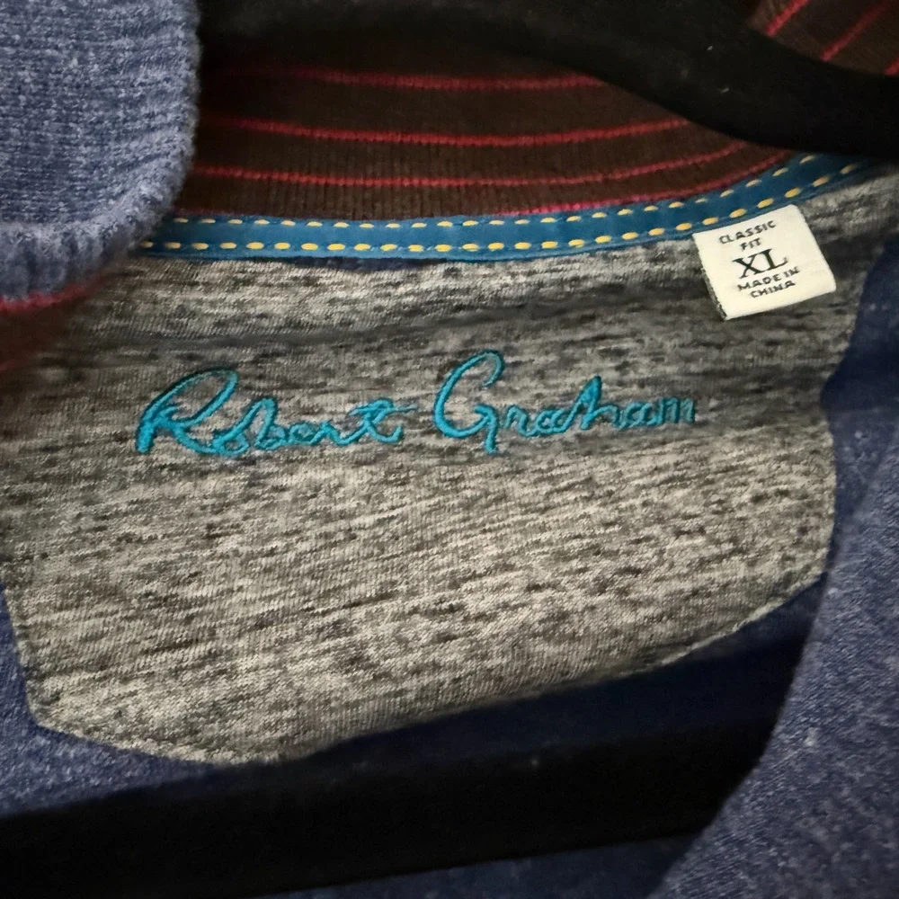 Robert Graham Sweater Mens XL Blue 1/4 Zip Knit Pullover Long Sleeve Classic Fit